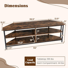3-Tier Corner TV Stand for TVs up to 65 Inches with Charging Station- Rustic Brown
