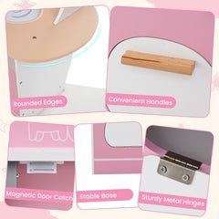 Corner Wooden Play Kitchen with Coffee Machine and Slide for Kids-Pink