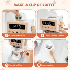 Corner Wooden Play Kitchen with Coffee Machine and Slide for Kids-White