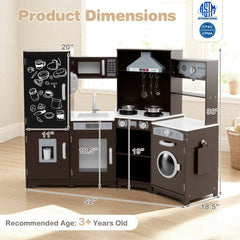 Corner Wooden Play Kitchen with Lights and Sounds Large Pretend Play Kitchen Set-Espresso