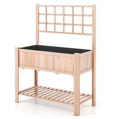 Raised Garden Bed with Trellis and Shelf, 3.4 Cu Ft Elevated Fir Planter Box with Liner