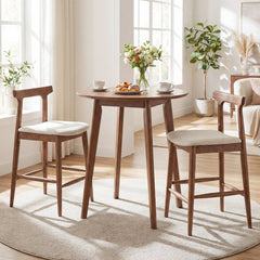 Solid Wood Counter Stools with Curved Backs in Walnut, 24 Inch Seat Height