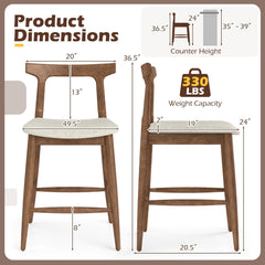 Solid Wood Counter Stools with Curved Backs in Walnut, 24 Inch Seat Height