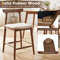 Solid Wood Counter Stools with Curved Backs in Walnut, 24 Inch Seat Height