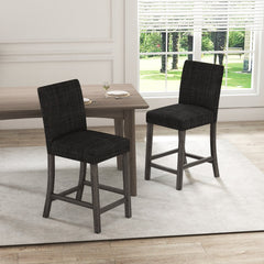 Set of 2 Counter Height Bar Stools in Charcoal with Thick Cushions, 24.5 Inch Seat