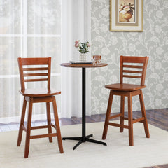 Set of 2 Swivel Counter Stools in Walnut with Hollow Out Back, 24.5 Inch Seat