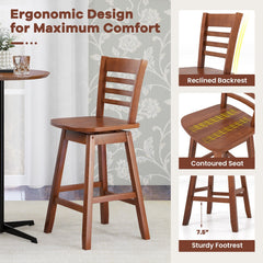 Set of 2 Swivel Counter Stools in Walnut with Hollow Out Back, 24.5 Inch Seat