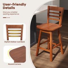Set of 2 Swivel Counter Stools in Walnut with Hollow Out Back, 24.5 Inch Seat