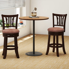 Set of 2 Swivel Counter Stools with Fiddle Back and Faux Leather Seat, 26 Inch Seat Height