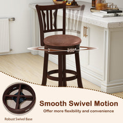 Set of 2 Swivel Counter Stools with Fiddle Back and Faux Leather Seat, 26 Inch Seat Height