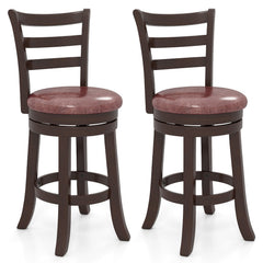 Set of 2 Swivel Counter Stools with Ladder Back and Wrap Around Footrest, 26 Inch Seat