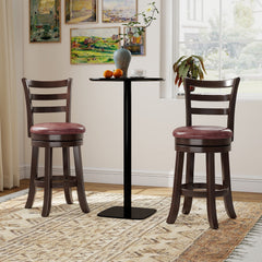 Set of 2 Swivel Counter Stools with Ladder Back and Wrap Around Footrest, 26 Inch Seat