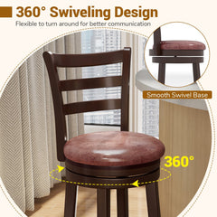 Set of 2 Swivel Counter Stools with Ladder Back and Wrap Around Footrest, 26 Inch Seat