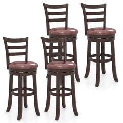 Set of 2 Bar Height Swivel Stools with Ladder Back and Wrap Around Footrest, 30 Inch Seat