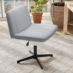 Criss Cross-Legged Swivel Desk Chair No Wheels-Gray