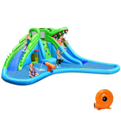 Crocodile Inflatable Water Park with Two Slides, Hiding Tunnel and Blower Included