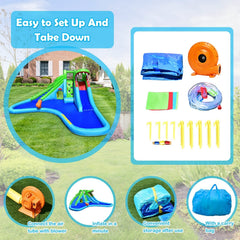 Crocodile Inflatable Water Park with Two Slides, Hiding Tunnel and Blower Included