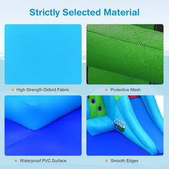 Crocodile Themed Inflatable Water Park with Two Slides and Wraparound Pool, No Blower