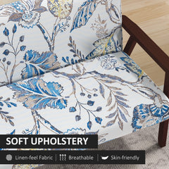 Compact Loveseat Sofa Couch Linen Fabric Double Seat Sofa with Rubber Wood Legs Cream White