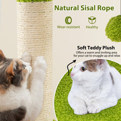 48 Inch Green Cat Tree with a Leaf Canopy, Condo and a Self Groomer