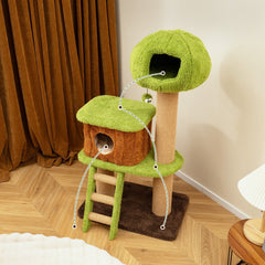 56 Inch Cat Tree with a Mushroom Cap Nest, Log Condo and a Sisal Ladder