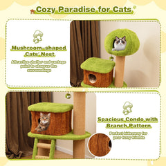 56 Inch Cat Tree with a Mushroom Cap Nest, Log Condo and a Sisal Ladder