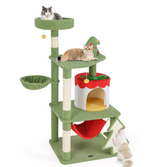 52 Inch Christmas Cat Tree with a Gift Box Condo, Hammock and Turning Basket