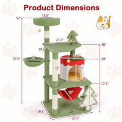 52 Inch Christmas Cat Tree with a Gift Box Condo, Hammock and Turning Basket
