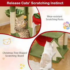 52 Inch Christmas Cat Tree with a Gift Box Condo, Hammock and Turning Basket