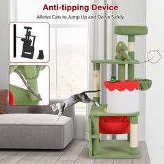 52 Inch Christmas Cat Tree with a Gift Box Condo, Hammock and Turning Basket