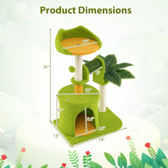31 Inch Palm Cat Tree with an Ear Shaped Perch, Condo and Self Groomer