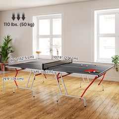 9' x 5' Full Size Table Tennis Table, Folding Ping Pong Table with Paddles and Balls, Dark Grey