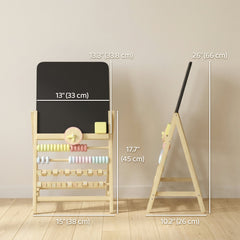 Wooden Kids Art Easel with Double-Sided Chalkboard, Clock, Abacus, Blackboard Eraser for Painting, for Ages 2+, Natural