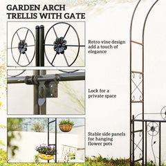 7.4 ft Garden Arch, Outdoor Trellis Arbor with Gate for Climbing Plants, Wedding Arch, Black