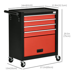 4-Drawer Tool Chest with 4 Wheels, Rolling Tool Box and Storage Cabinet, Portable Tool Organizer for Garage, Red