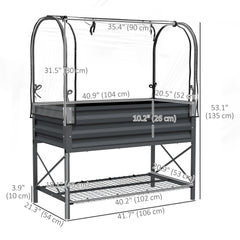 Raised Garden Bed with Cover, Metal Elevated Planter Box with Bottom Shelf and Liner, Black
