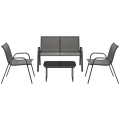 4 Pieces Outdoor Furniture Set with 2 Stackable Chairs, Loveseat, Patio Conversation Set with Glass Coffee Table, Black