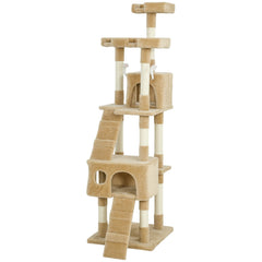 68-inch Multi-Level Cat Scratching Tree Kitty Activity Center Post Tower Condo Pet Furniture w/ Toy Beige