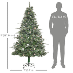 6FT Artificial Christmas Snow Pine Tree Holiday Home Xmas Decoration with Automatic Open, Pinecone, Green