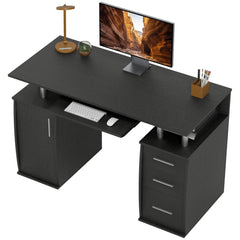 47" Computer Desk with Keyboard Tray and Storage Drawers, Home Office Workstation Table with Storage Shelves, Black