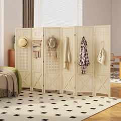 4.7' 3 Panel Wooden Room Divider with Pegboard Display, Folding Privacy Screen for Home Office, Natural