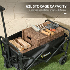Collapsible Folding Garden Cart, Heavy Duty Lawn Wagon with Universal Wheels and Adjustable Handle, Black