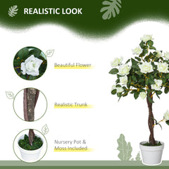 3FT Artificial Plant White Rose Floral in Pot, Fake Plant for Home Indoor Decor