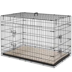 24" Dog Crate with 2 Doors, Folding Metal Dog Cage with Soft Cushion, Removable Tray, Handle for Extra Small Dogs, Black