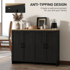 Modern Sideboard Buffet Cabinet, Modern Kitchen Storage Cabinet with 3 Doors Adjustable Shelves, for Dining Room, Black