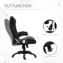 Ergonomic Office Chair Large Leather Massage Executive High Back Reclining Swivel Wheels Black