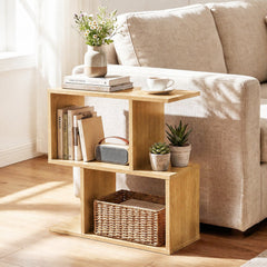 Decorative Storage Shelf Featuring Open Layout and Non-Slip Foot Pads Room Separator-Natural