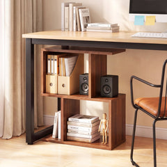 Decorative Storage Shelf Featuring Open Layout and Non-Slip Foot Pads Room Separator-Walnut