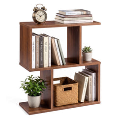 Decorative Storage Shelf Featuring Open Layout and Non-Slip Foot Pads Room Separator-Walnut