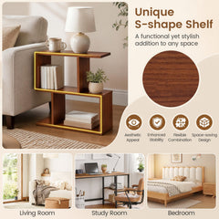 Decorative Storage Shelf Featuring Open Layout and Non-Slip Foot Pads Room Separator-Walnut